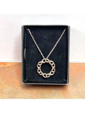 Avon Eternal Knot Silver-Tone Necklace With Circular Pendant Adjustable 16"-19"